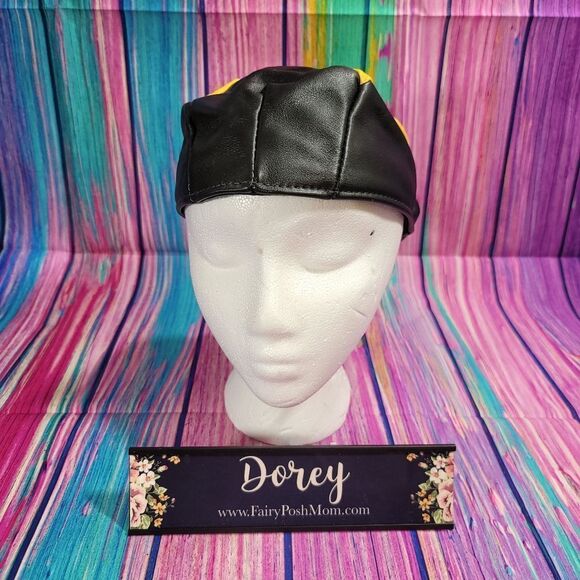 Black and Gold Solid Leather Motorcycle Riders Breeze Cap - Picture 4 of 4